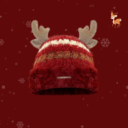 Christmas Deer Antler Knitted Hat