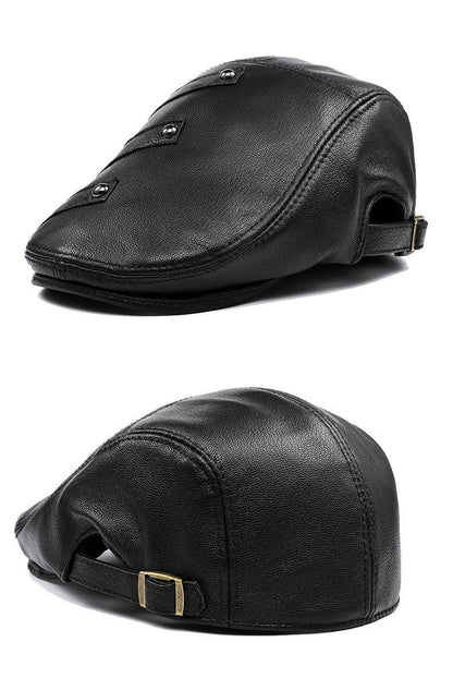 Autumn Winter Leather Men's Duck Tongue Beret