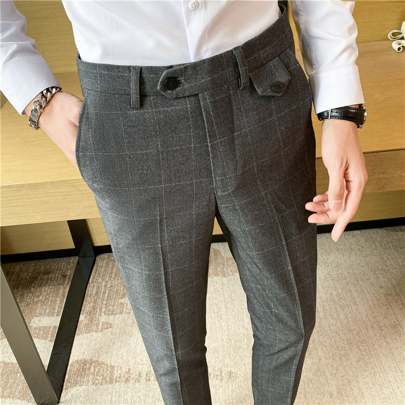 Korean Style British Checkered Slim Fit Men's Suit Pants