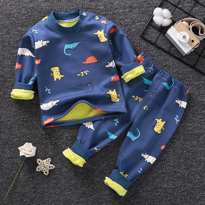 Children's Thermal Underwear Suit Fleece-lined Thickened Boys Girls Autumn Clothing