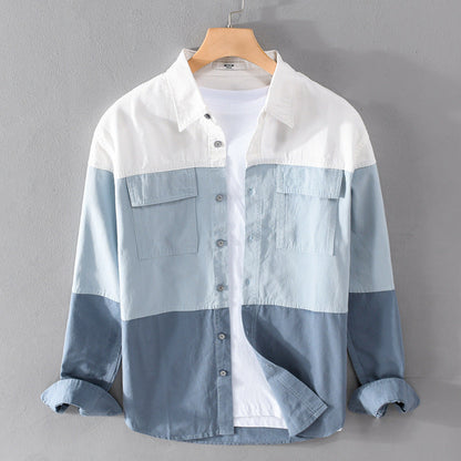 Cotton Long Sleeve Stitching Casual Men's Shirt
