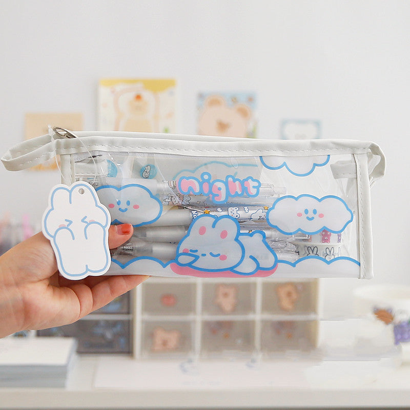 Japanese-Inspired Transparent Pencil Case for Girls