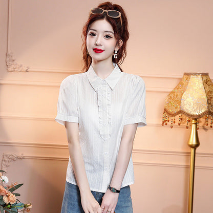 Bubble Sleeve Shirt With Lotus Leaves