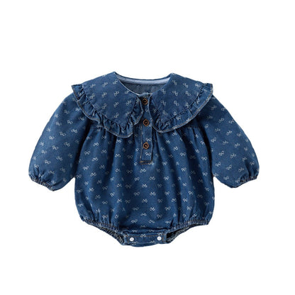 Toddler Denim Romper Triangle-style Crawling Suit Girls One-piece Dress