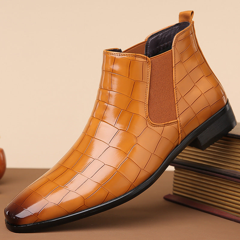 Short High-top Glossy Leather Chelsea Boots