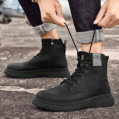 Short Men's Genuine Leather British Casual Shoes