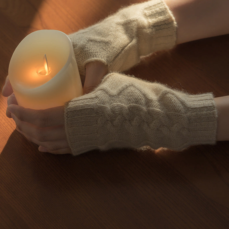 Cashmere Half Finger Twist Gloves