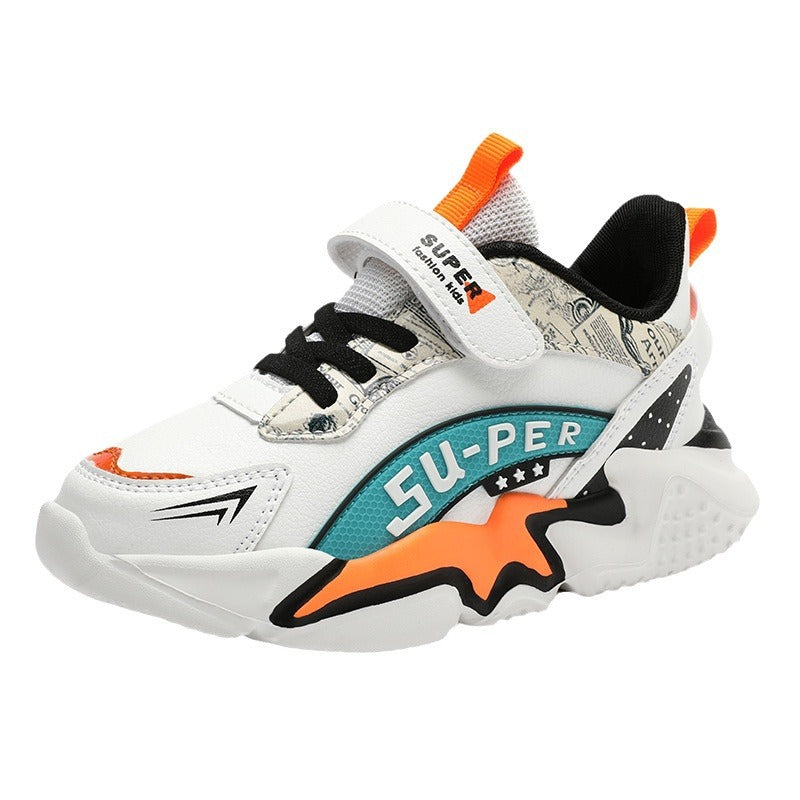 Boys' sports shoes with waterproof leather surface and anti slip soft sole for students