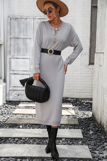 Button knit sweater dress fashionable temperament commuting women's sweater women