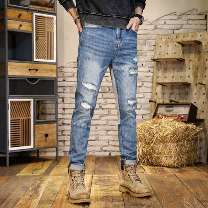 Men's Hole Patch Contrast Slim Fit Jeans