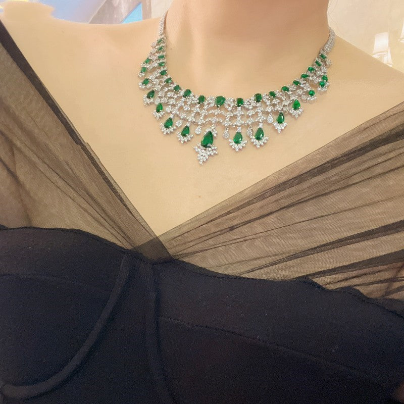Green Waterdrop Zircon Jewelry Set