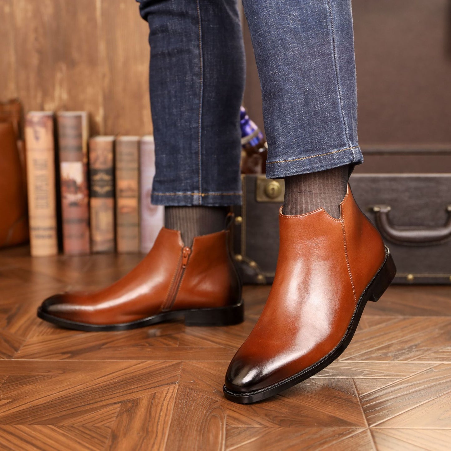 Men's British Side Zipper Leather Martin Boots