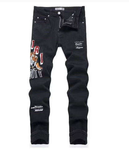 Punk Retro Blue Ripped Slim Fit Men's Jeans
