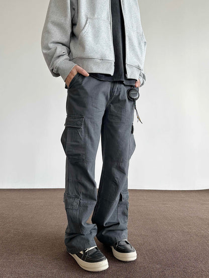 Retro Brushed Distressed Loose Straight Cargo Pants