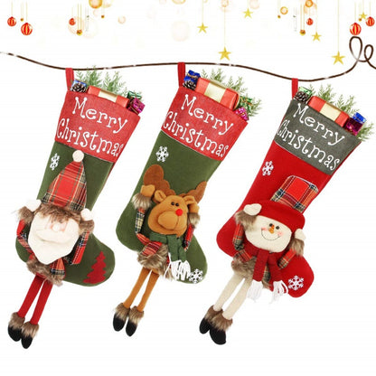 New Year Xmas Big Stockings Set Decorations Christmas 3D Plush Big Sock Christmas Tree Pendant Decorating Supplies