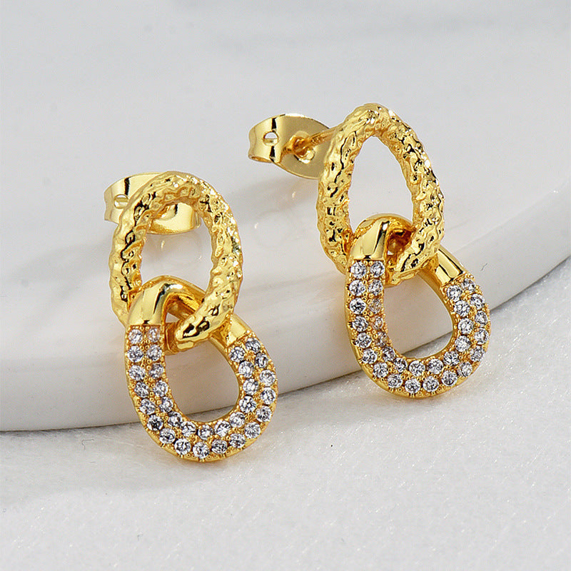 Retro Double Ring Zircon Studs