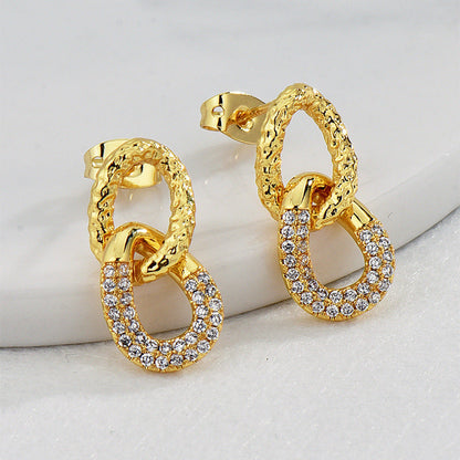Retro Double Ring Zircon Studs