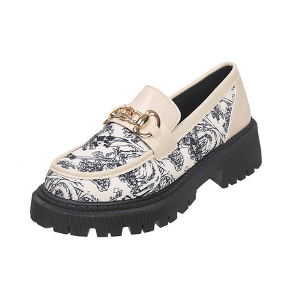 Plus Size National Style Muffin Platform Loafers Female Fashionable Golden Chain