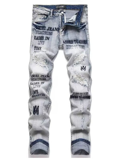 Punk Retro Blue Ripped Slim Fit Men's Jeans