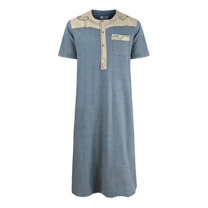Men's Robe Pocket Contrast Color Short Sleeve