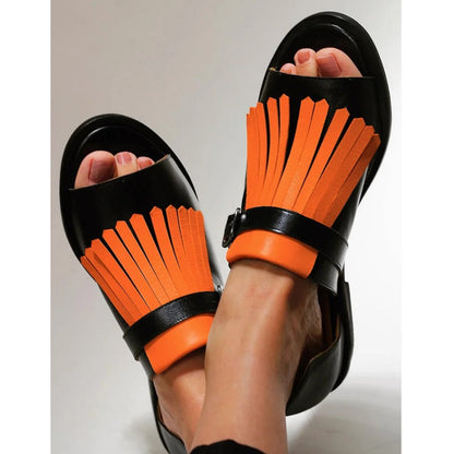 Summer Casual Flat Heel Tassel 40-43 Large Size Round Toe Beach Sandals For Women