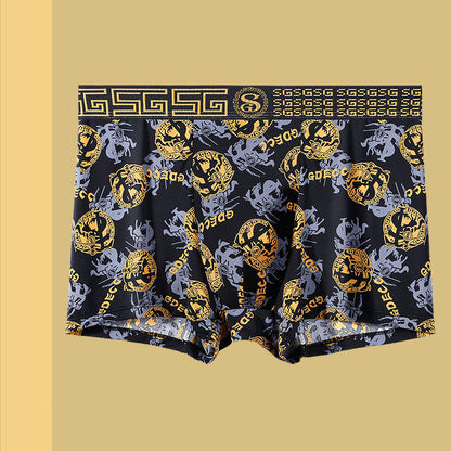 Summer Men's Ice Silk Retro Printed Antibacterial Shorts