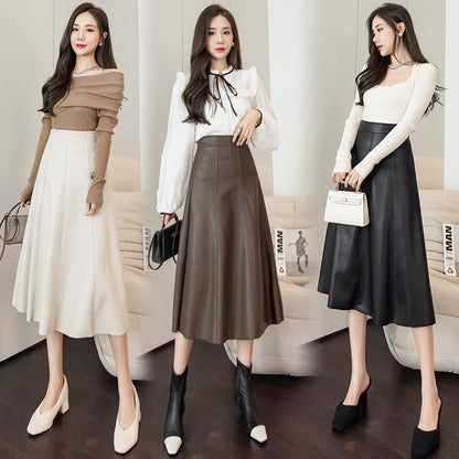 Women's Autumn And Winter High Waist PU Leather Skirt