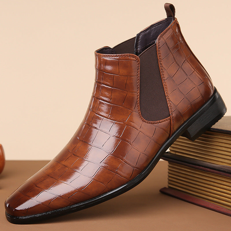 Short High-top Glossy Leather Chelsea Boots