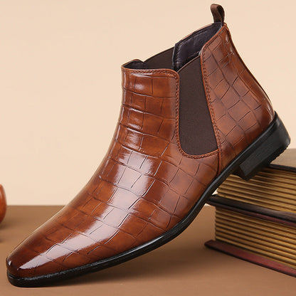 Short High-top Glossy Leather Chelsea Boots