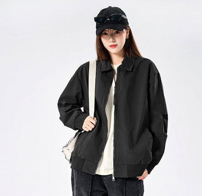 Outdoor Leisure Loose Jacket Teen Trend Japanese Style Workwear Polo Collar Solid Color Coat