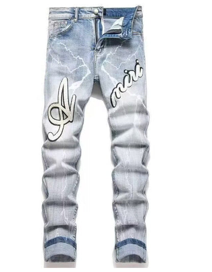 Punk Retro Blue Ripped Slim Fit Men's Jeans
