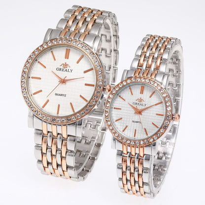 Simple Casual Quartz Watch with Steel Strap and Diamond Detailing