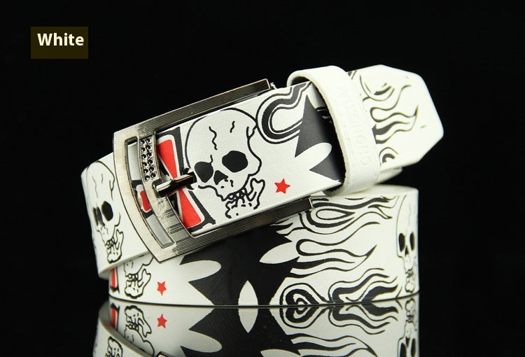 Pin Buckle Men's Leather Skull Casual Belt