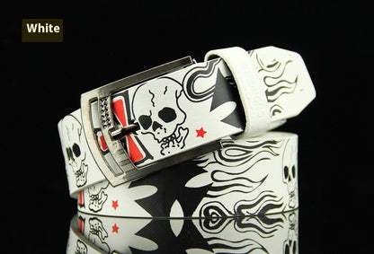Pin Buckle Men's Leather Skull Casual Belt