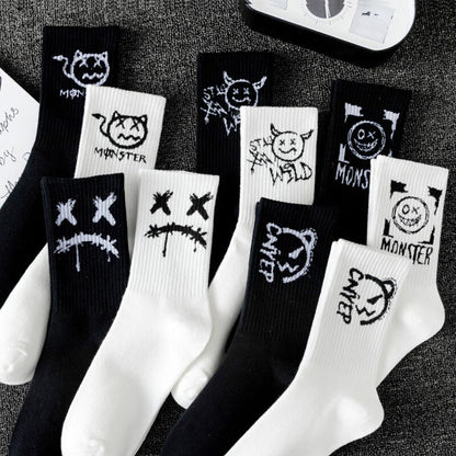 Mens Mid-calf Sports Black And White Socks