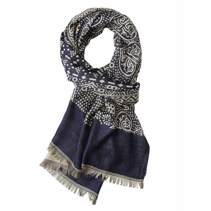 Cotton Linen Yarn-dyed Ethnic Style Scarf