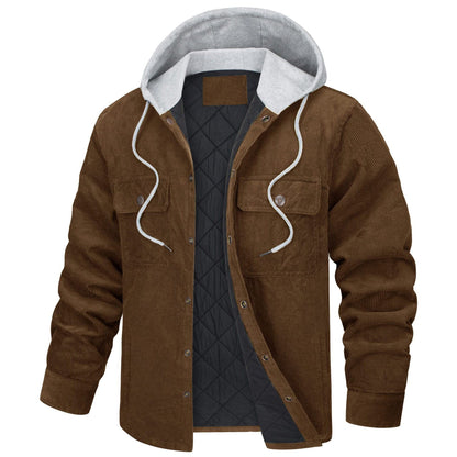 Corduroy Hooded Long Sleeve Cotton