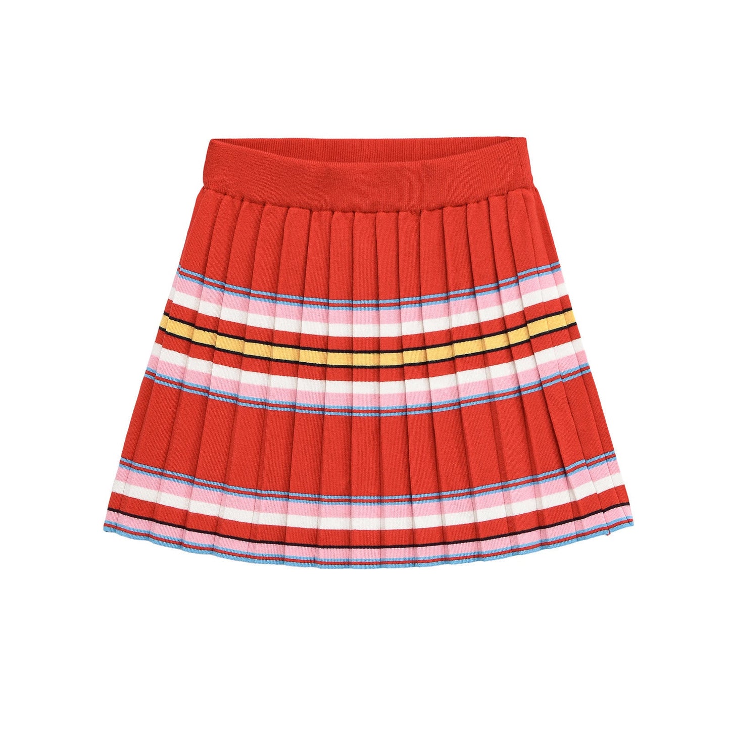 Color blocking striped knit sweater+skirt set for women
