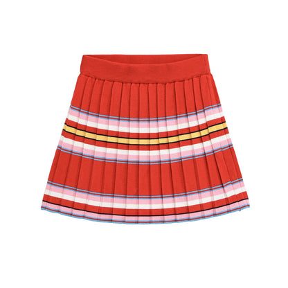 Color blocking striped knit sweater+skirt set for women