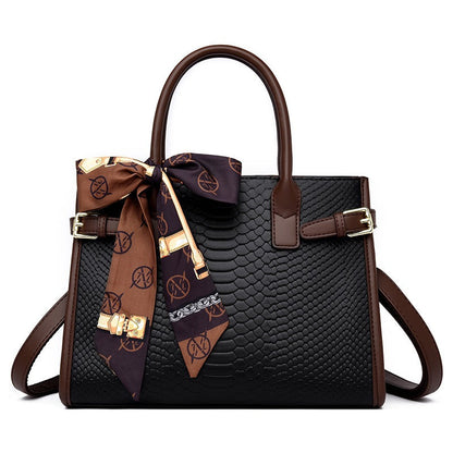 Commuting style women's bag genuine leather embossed snakeskin pattern contrasting color briefcase for women
