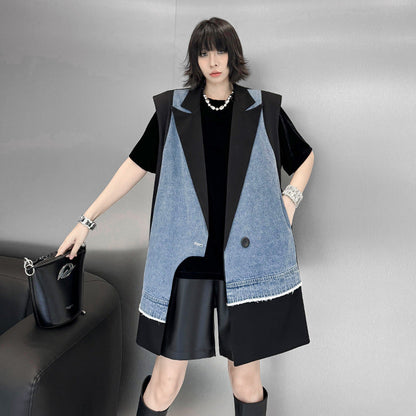 Cowboy patchwork suit vest women's irregular fashion vest jacket