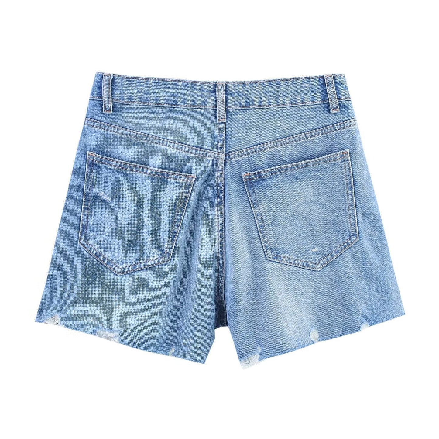 Cross waisted A-line denim straight shorts for women