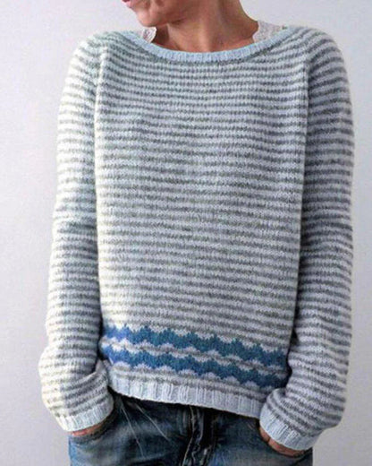 Women's Round Neck Loose Multicolor Pullover Sweater
