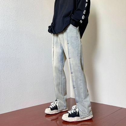 High-end Wide Leg Slimming Motorcycle Stitching Jeans