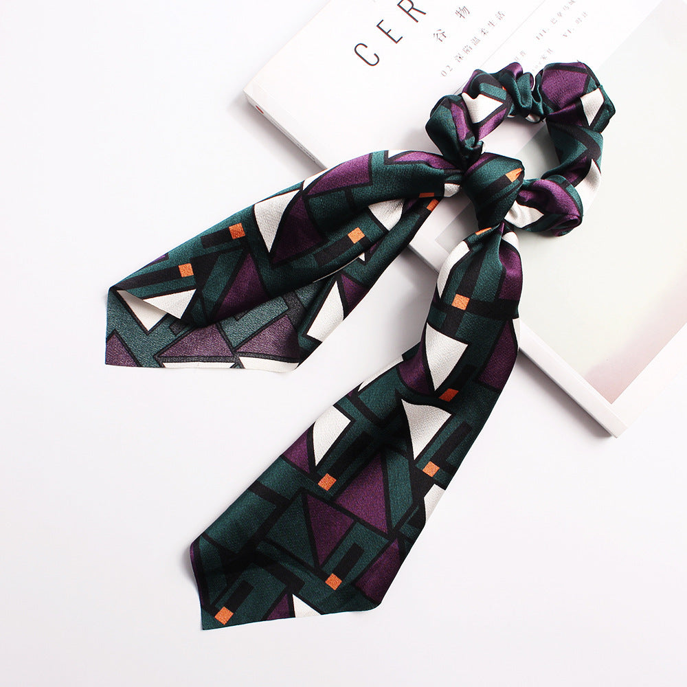 Geometric Hair Band Fashion Satin Big Bow Elastic Horse Tail Ribbon