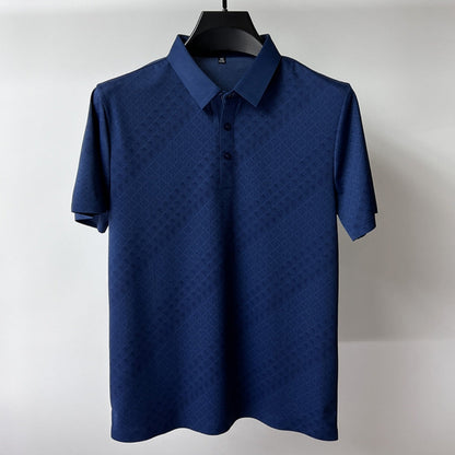 High-end Elegant Ice Silk Men's Lapel Plaid Polo Shirt