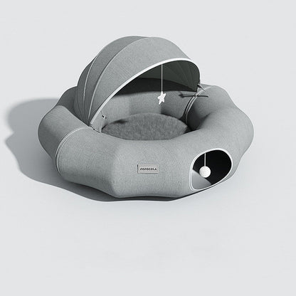 Round Cat Tunnel Nest Bed With Partial Cover And Summer Mat