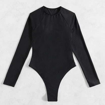 Long Sleeve Backless T-back Light Diamond One-piece Swimsuit