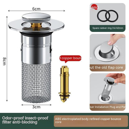 Long Pop-Up Sink Drains Filter Bathroom Press Bounce Basin Plug Stopper Wash Basin Hair Catcher Sink Strainer Kitchen Supplies