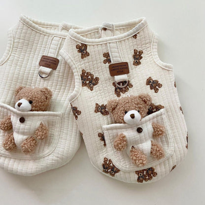 Pet Dog Cotton Vest Clothes With Traction Ring